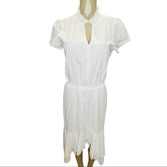 1.state white cotton dress from nordstrom with elastic waist and ruffle collar - Picture 1 of 9